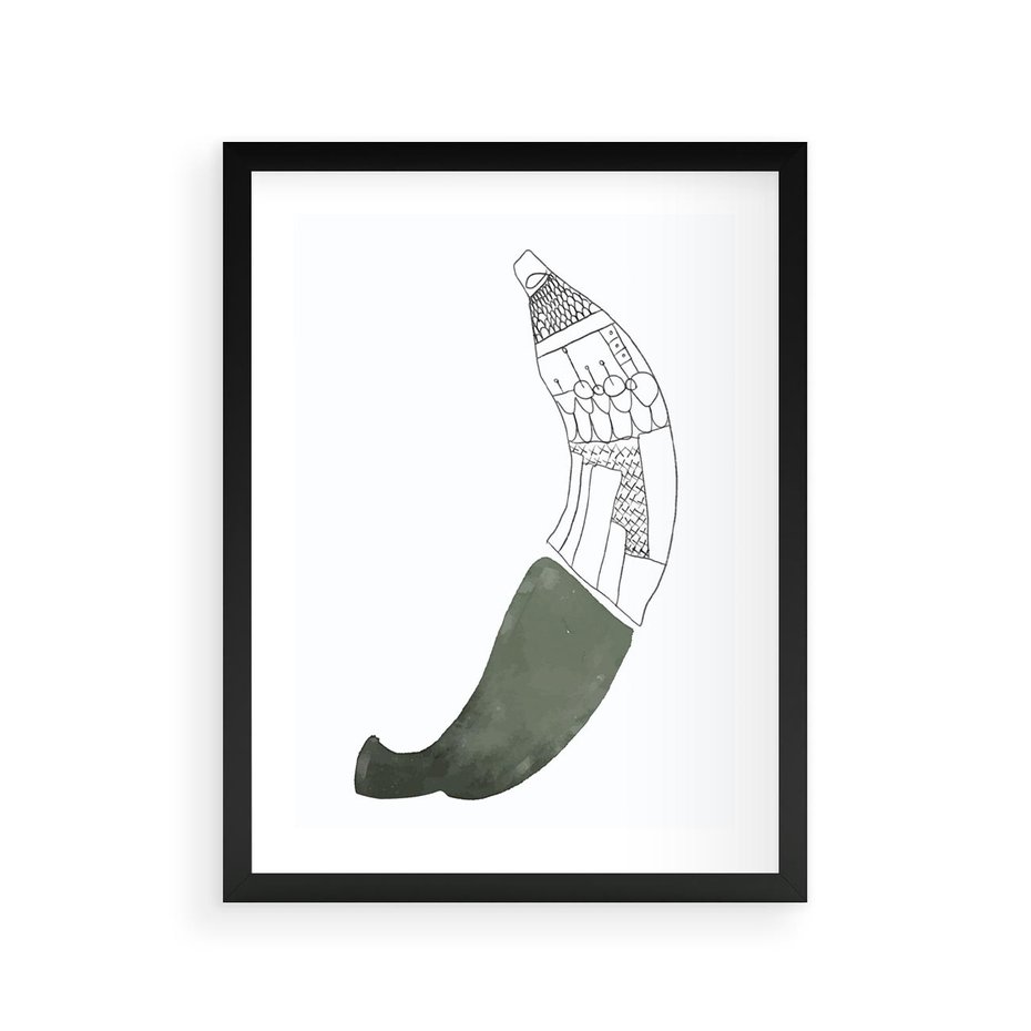 Plakat w ramie 30x40 - Rozkwitające Barwy Akwareli - minimalistyczny plakat, banan - rama czarna