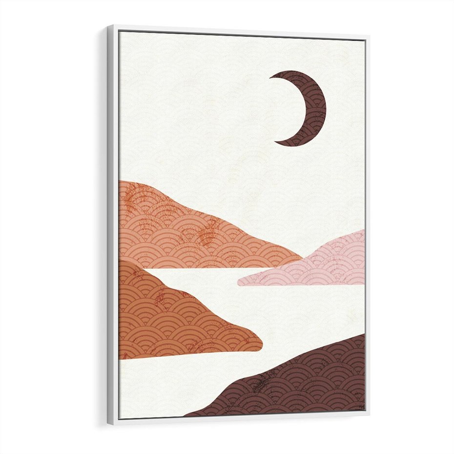 Obraz w ramie 70x100 - Księżycowa Refleksja - nowoczesna sztuka, góry - rama biała