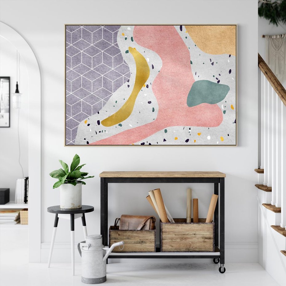 Obraz w ramie 70x50 - Eklektyczny Mix - kolaż, pastelowe abstrakcyjne plamy - rama drewno