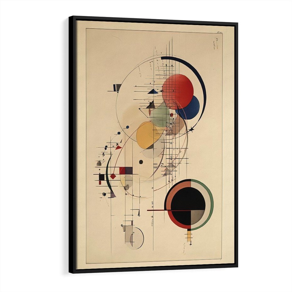 Obraz w ramie 70x100 - Impulsy Wydobyte z Cienia - abstrakcyjna geometryczna kompozycja, koła linie - rama czarna