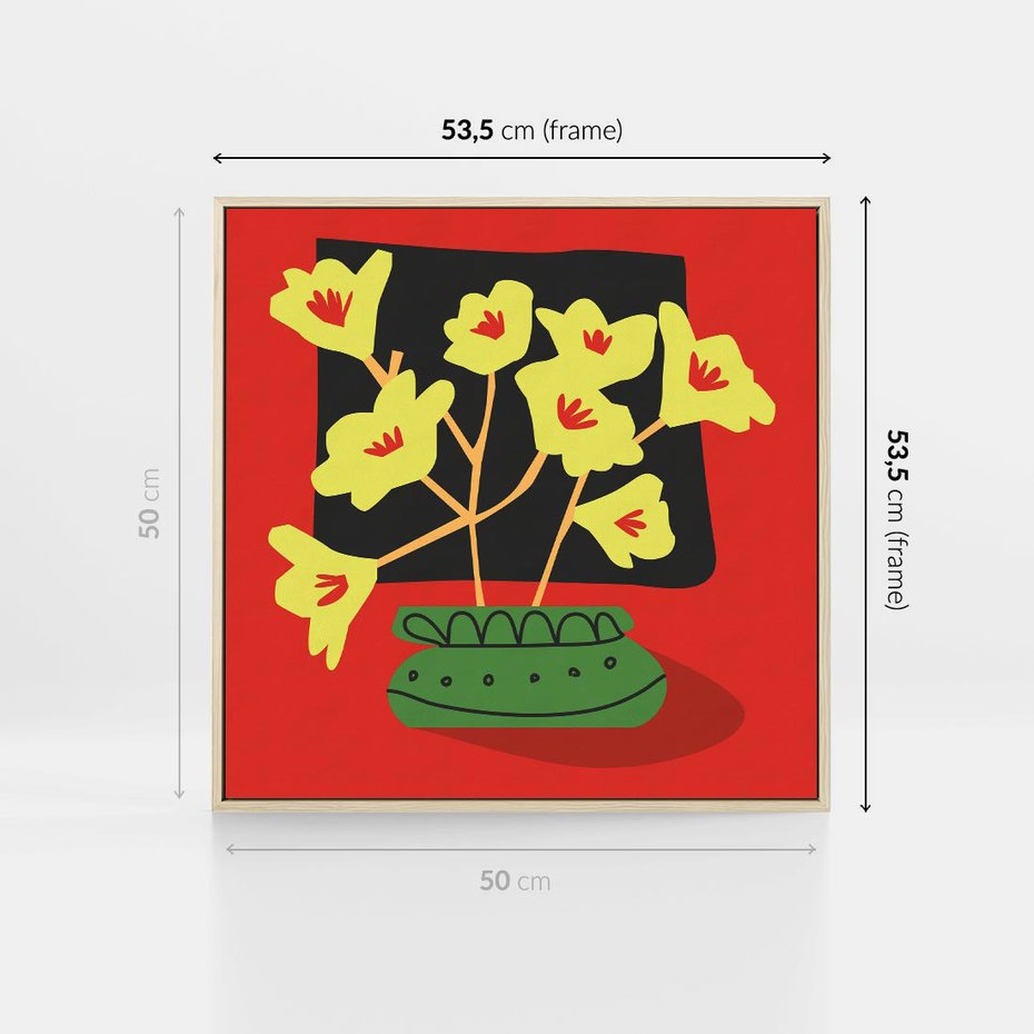 Obraz w ramie 50x50 - Abstrakcyjne Przenikanie - abstrakcyjne kwiaty, czerwone tło - rama drewno