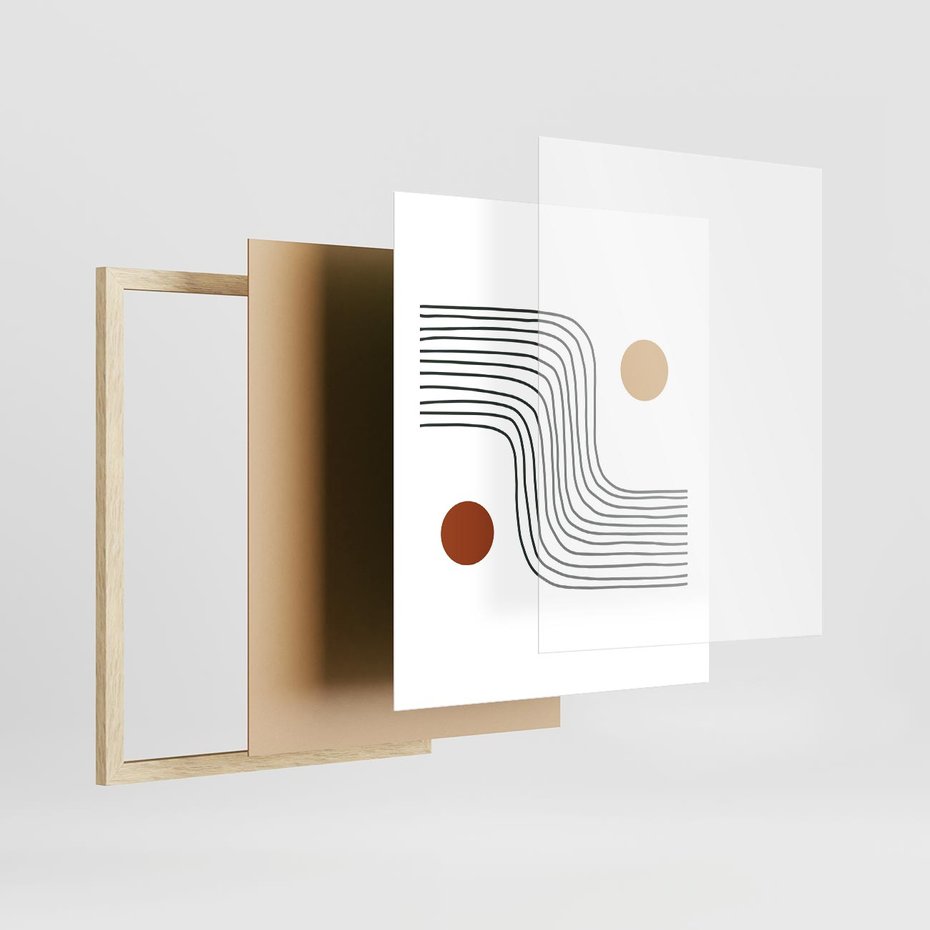 Plakat w ramie 40x50 - Kontury Harmonii - nieregularne linie, koła - rama drewno