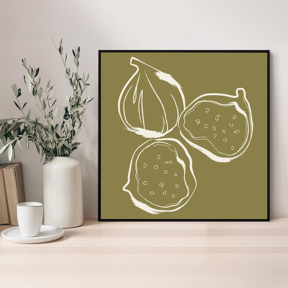 Obraz w ramie 50x50 - Podróżne Barwy - figi, minimalistyczny styl - rama czarna