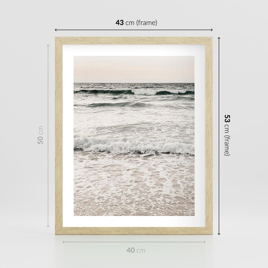 Plakat w ramie 40x50 - Szarość Morza - morze, fale - rama drewno
