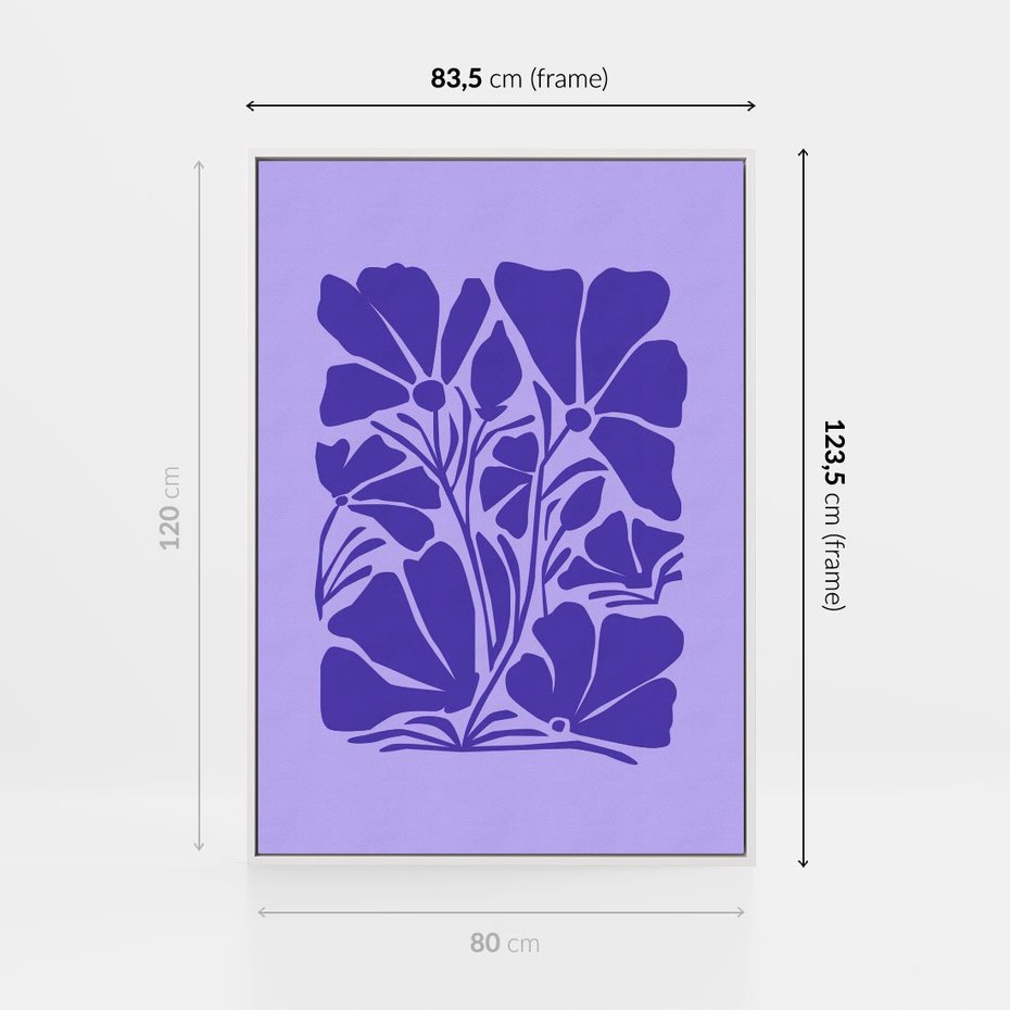 Obraz w ramie 80x120 - Migocące Boho Wibracje - kwiaty, energetyczne fioletowe tło - rama biała