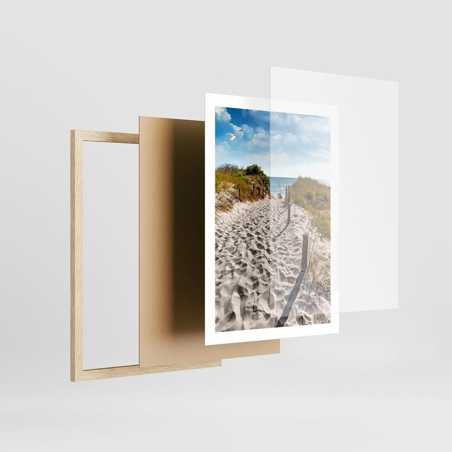 Plakat w ramie 50x70 - Mewy nad Morzem - plaża, mewy - rama drewno