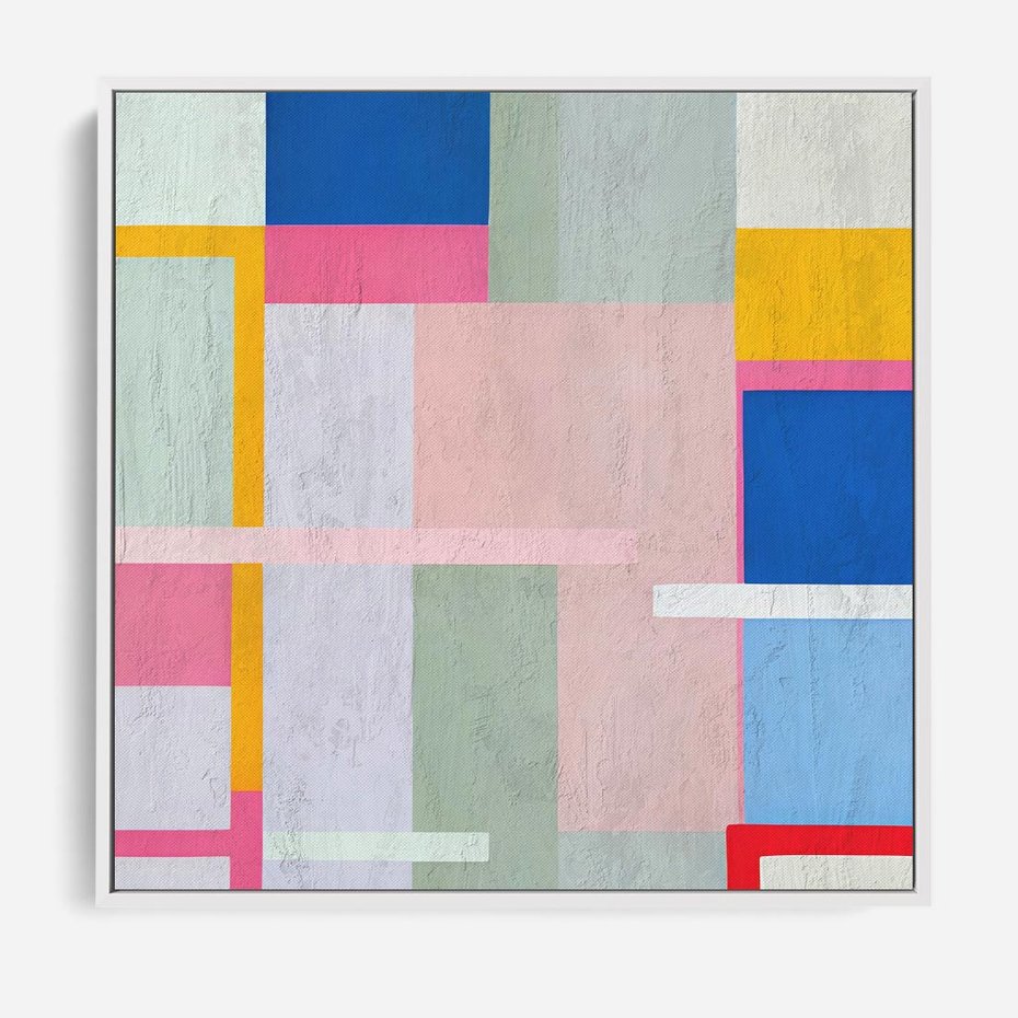 Obraz w ramie 80x80 - Rozbijające Granice Wyobraźni - abstrakcyjne geometryczne kształty, olejny obraz - rama biała