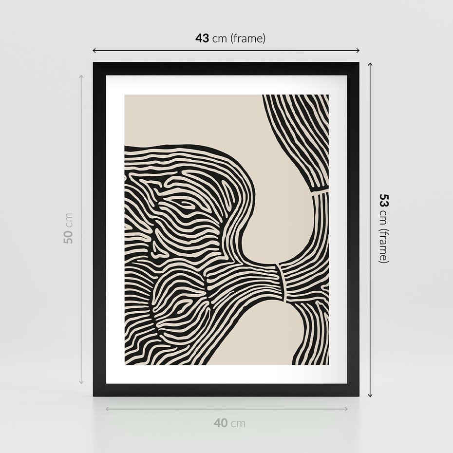 Plakat w ramie 40x50 - Harmonijne Kształty - abstrakcyjne ryciny, czarno biały - rama czarna