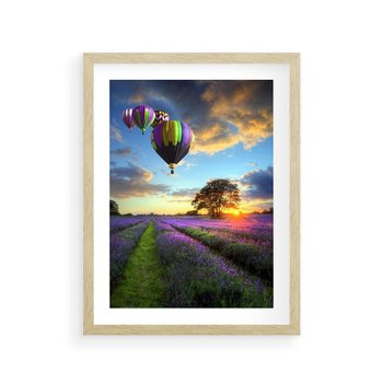 Plakat w ramie 40x50 - Lawendowe Marzenia - lawenda, balony - rama drewno