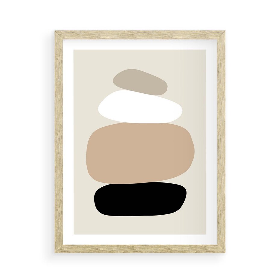 Plakat w ramie 50x70 - Zgeometryzowane Kształty - modernistyczny plakat, obłe kształty - rama drewno