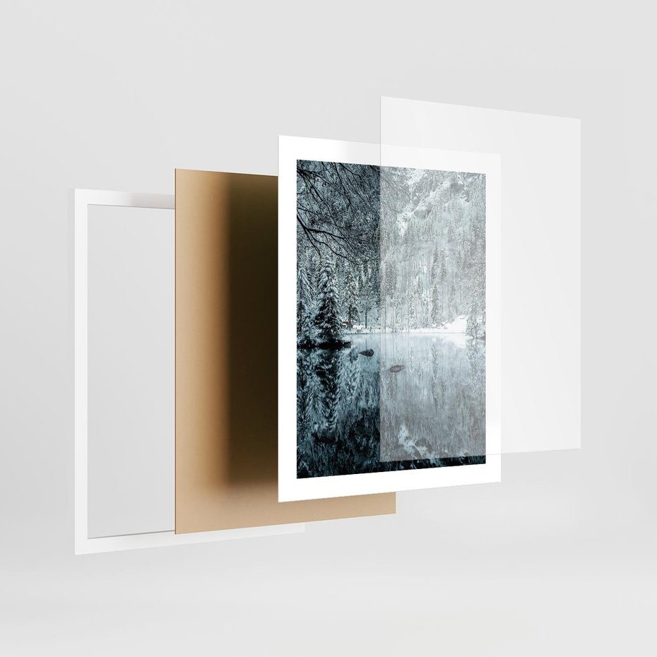 Plakat w ramie 40x50 - Zimowy Raj - zimowy górski krajobraz, jezioro w górach - rama biała