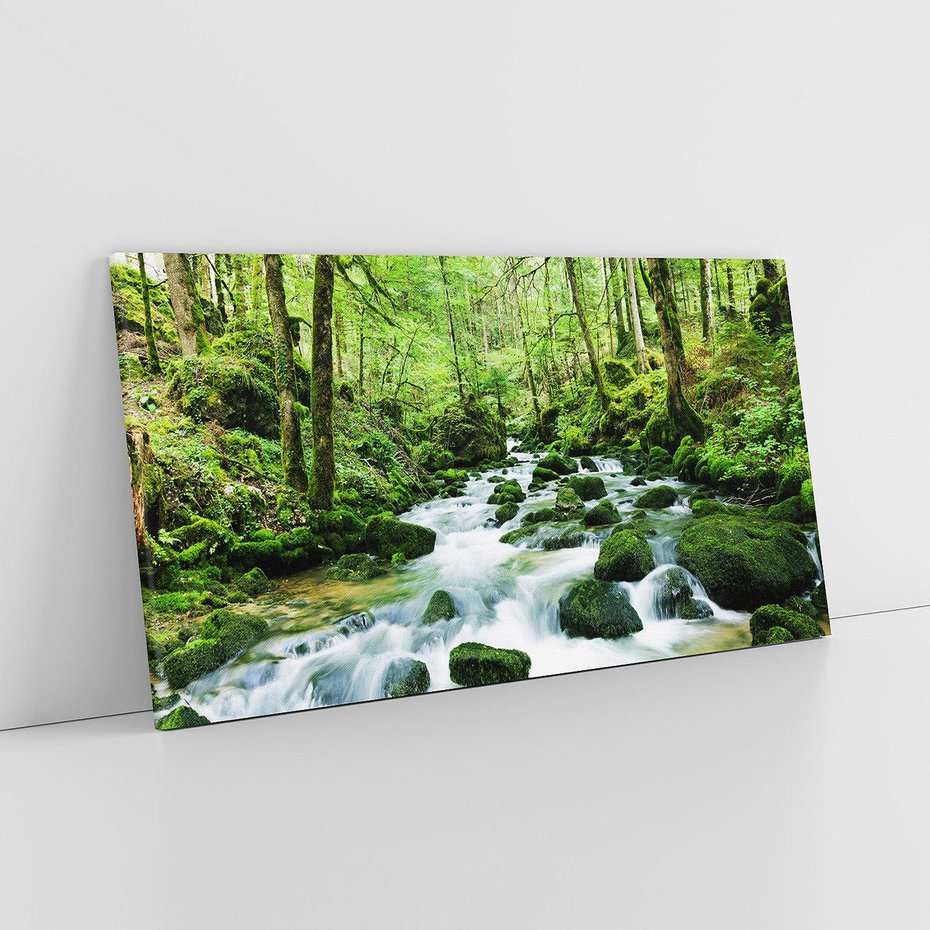 Obraz na płótnie 120x60 - Spokój Wodospadu: Las i Drzewa - wodospad, las