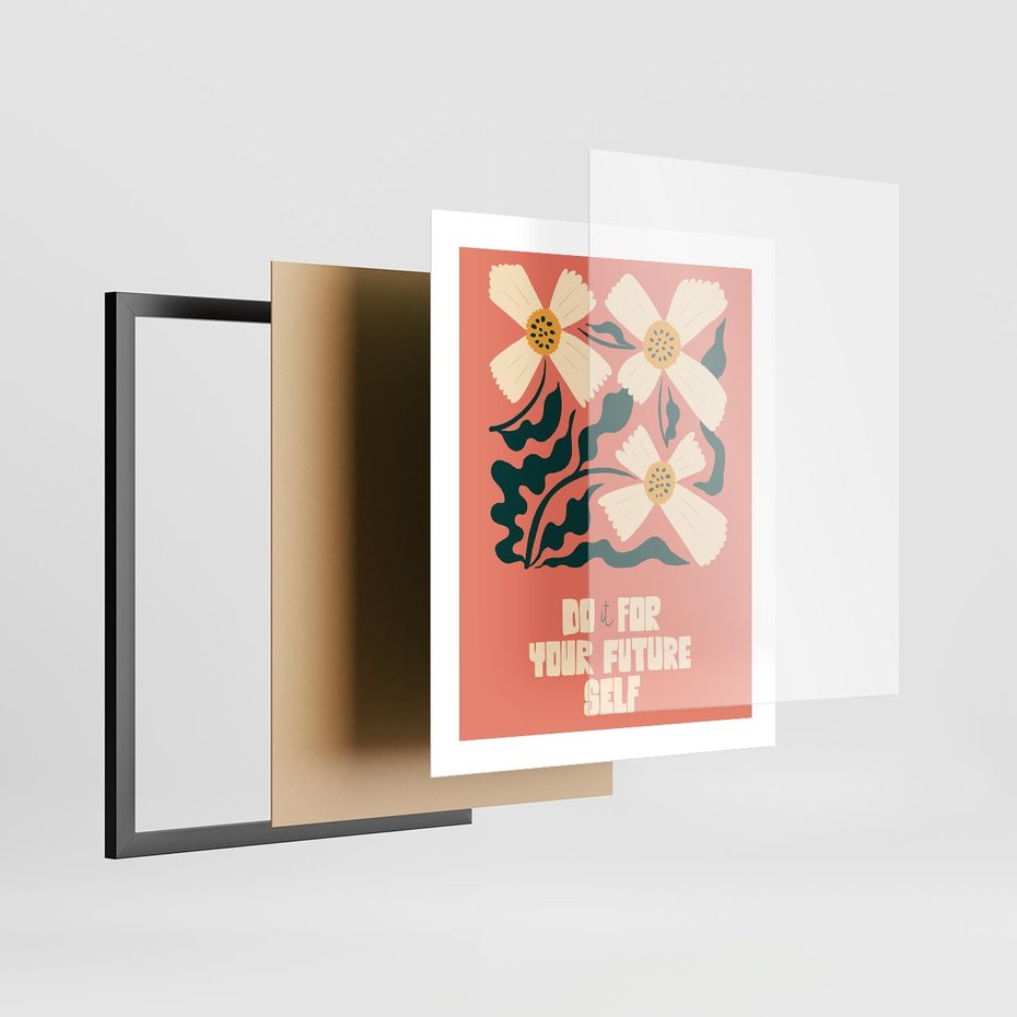 Plakat w ramie 40x50 - Mgliste Refleksje - nowoczesny plakat, różowe tło - rama czarna