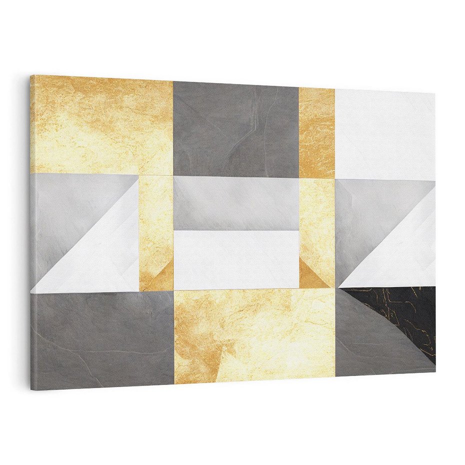 Obraz na płótnie 70x50 - Marmur w Geometrycznych Kształtach - geometryczne linie, złoto i szarość