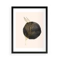Plakat w ramie 50x70 - Złota Gałązka na Tle Akwarelowej Ciemności - złota gałązka, czarna plama akwarelowa w tle - rama czarna