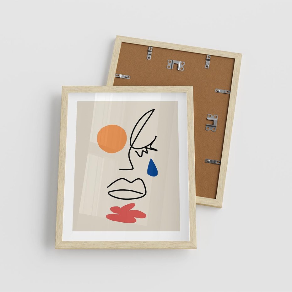 Plakat w ramie 40x50 - Impresje Plam - abstrakcyjny obraz, przypomina twarz - rama drewno