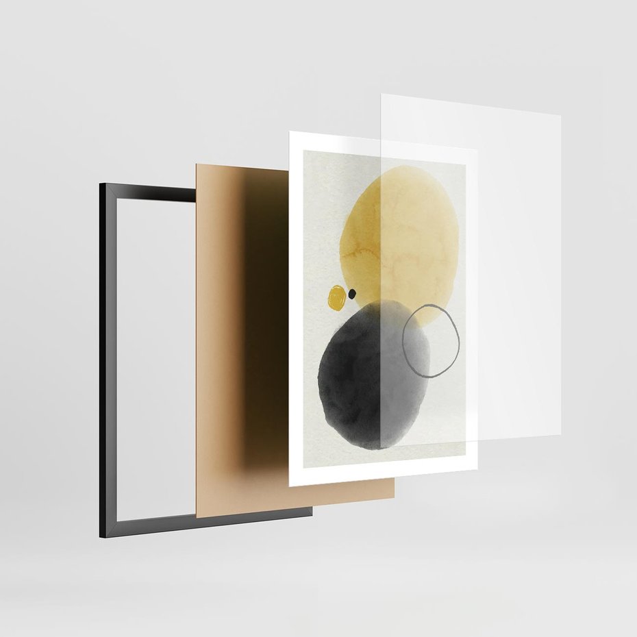 Plakat w ramie 50x70 - Pastelowa Harmonia - abstrakcja, akwarelowe plamy - rama czarna