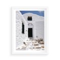 Plakat w ramie 50x70 - Santorini - Grecja błękitem malowana - Santorini, Grecja - rama biała