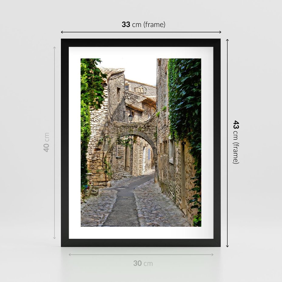 Plakat w ramie 30x40 - Urokliwa perspektywa uliczki - uliczka, perspektywa - rama czarna
