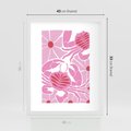 Plakat w ramie 40x50 - Roztańczone Kraby - różowe kwiaty i kraby, abstrakcyjna kompozycja - rama biała