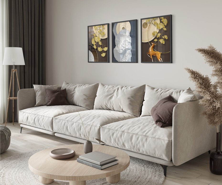 Zestaw obrazy w ramie 30x40 galeria - Japońskie, liście, abstrakcja, nowoczesny - rama czarna