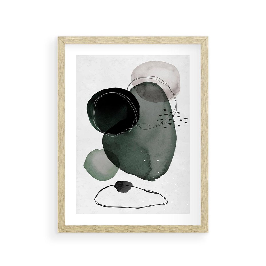 Plakat w ramie 30x40 - Abstrakcyjne Plamy w Akwareli - abstrakcyjne akwarelowe plamy - rama drewno