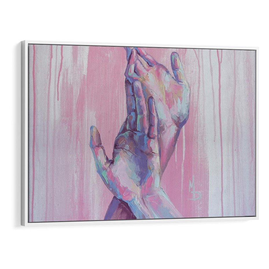 Obraz w ramie 120x80 - Splecione - obraz olejny, pastelowe kolory - rama biała