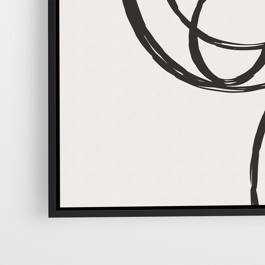 Obraz w ramie 50x50 - Migotliwa Kreatywność - abstrakcyjne szkicowane linie, minimalizm - rama czarna