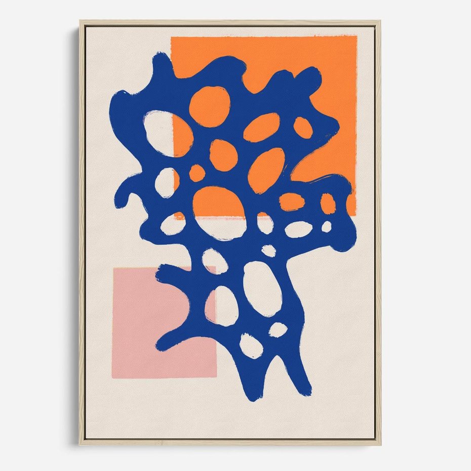 Obraz w ramie 50x70 - Migotliwe Nastroje - abstrakcyjna niebieska forma, dziwne kształty - rama drewno