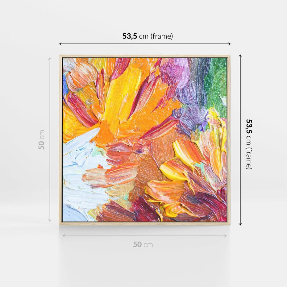 Obraz w ramie 50x50 - Kwiatowe Harmonie - zbliżenie na obraz olejny, gruba warstwa farby - rama drewno