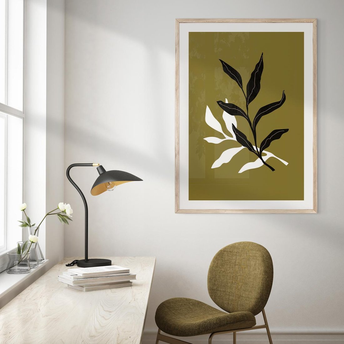 Plakat w ramie 30x40 - Wewnętrzne Odsłony - liście, gałązki - rama drewno