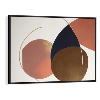 Obraz w ramie 100x70 - Pudrowe Kreacje - abstrakcyjne plamy koła złote linie modern art - rama czarna