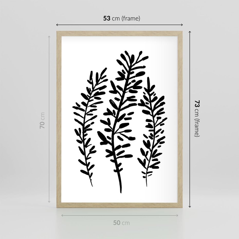 Plakat w ramie 50x70 - Spokojne Wiatrem Uginane - szkic, czarno biały - rama drewno
