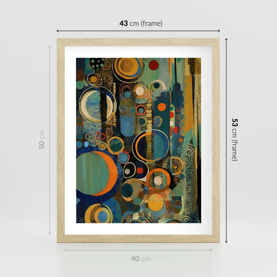 Plakat w ramie 40x50 - Wibracje Wymyślnych Form - abstrakcyjny obraz, mnogość kolorów - rama drewno