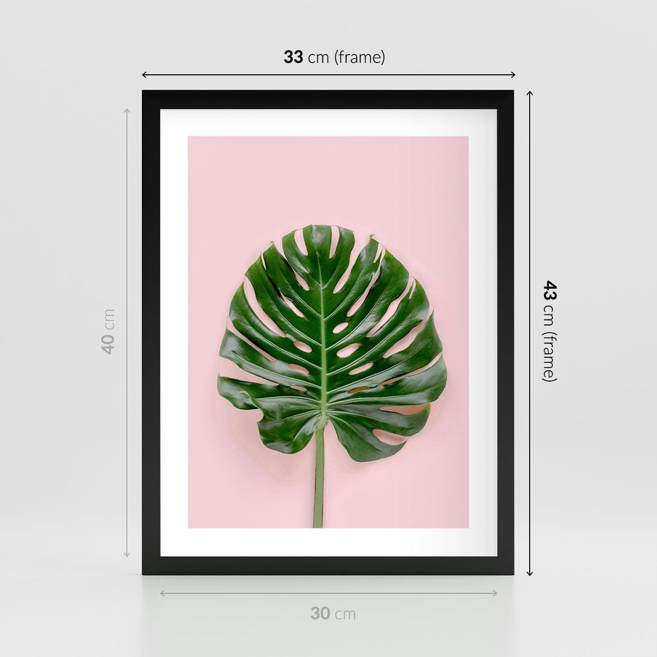Plakat w ramie 30x40 - Monstera w Różowym Świetle - liść monstery, różowe tło - rama czarna
