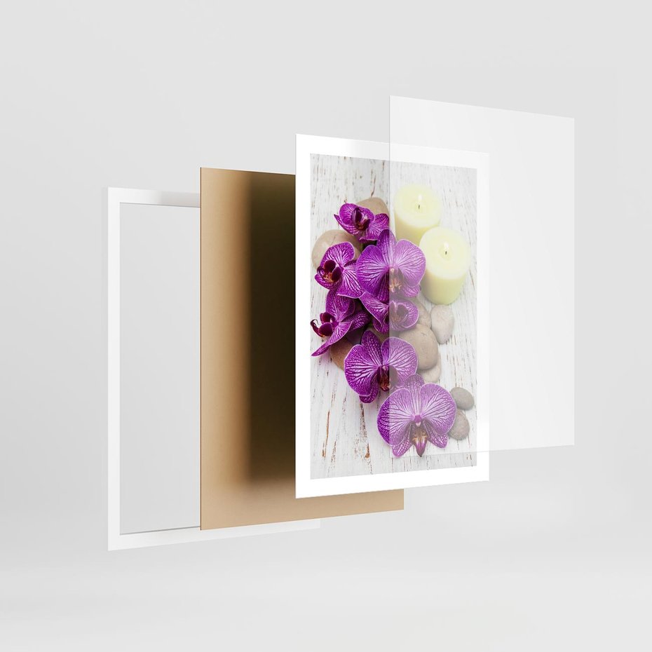 Plakat w ramie 50x70 - Relaksujące spa w otoczeniu orchidei - spa, świece - rama biała