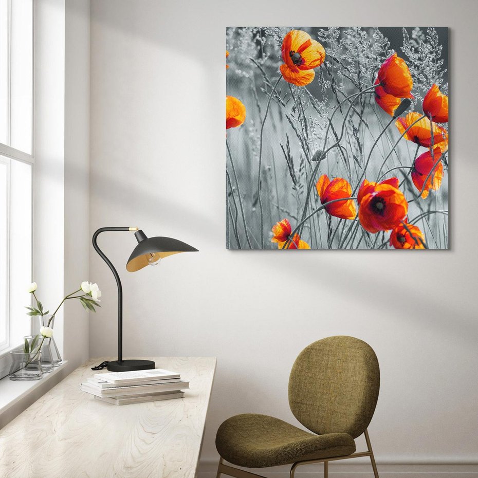 Obraz na płótnie 40x40 - Malownicza łąka - maki, mak