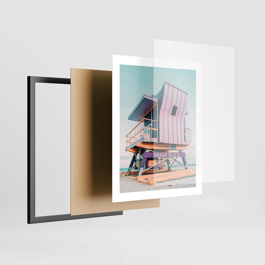 Plakat w ramie 40x50 - Miami Beach - plaża miami, domek ratownika - rama czarna