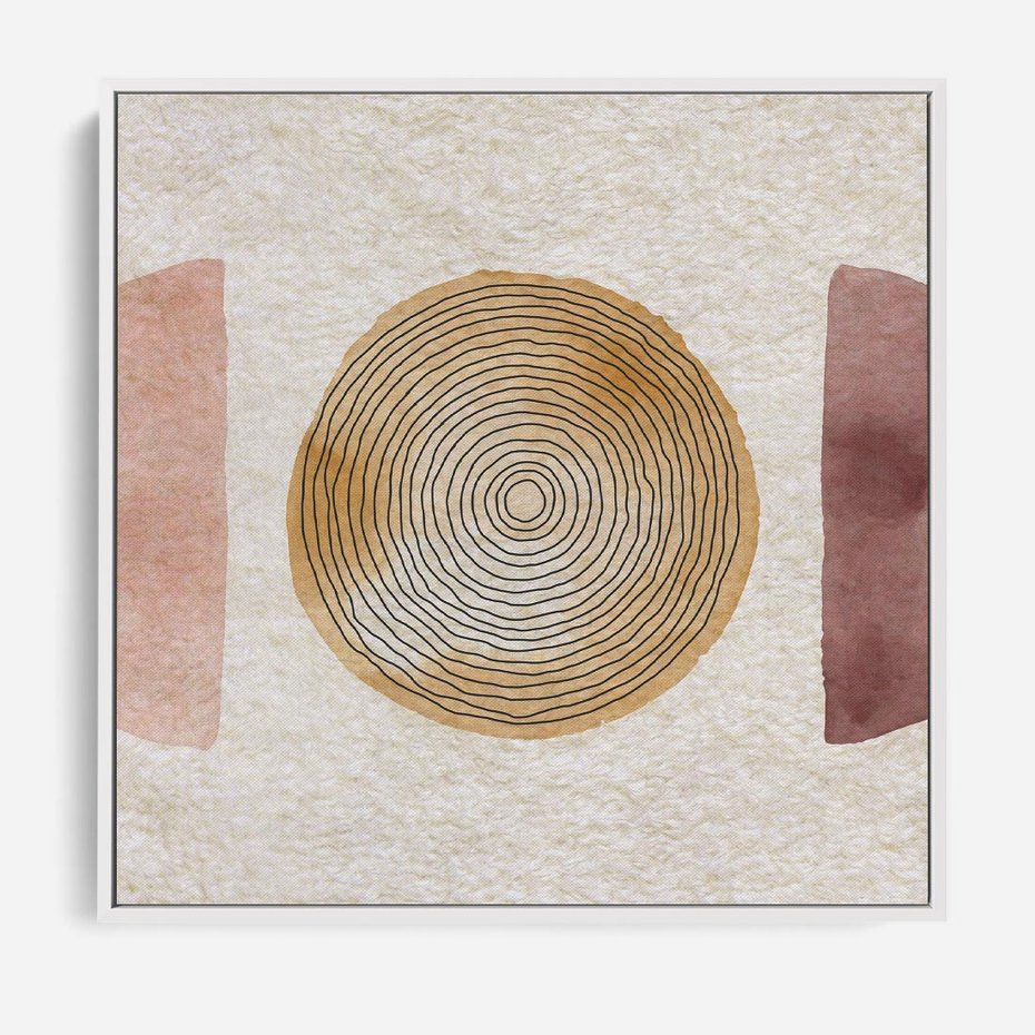 Obraz w ramie 50x50 - Zapisane w promieniach słońca - beżowe strukturalne tło, koła - rama biała