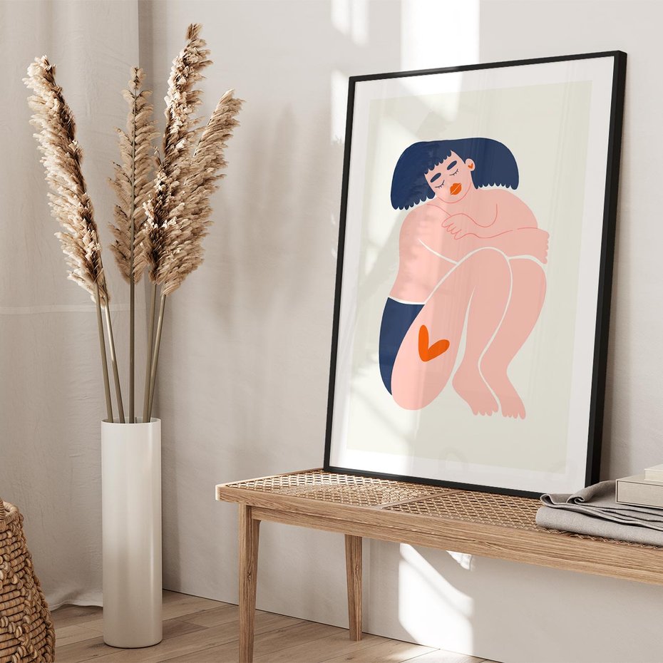 Plakat bez ramy 40x50 - Melodia snów na płótnie - zakochana kobieta, graficzny obraz