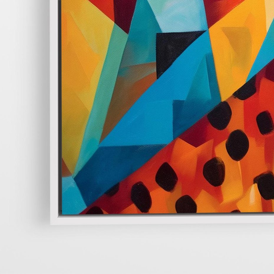 Obraz w ramie 70x50 - Dzikie Piękno - abstrakcyjny portret geparda, intensywne kolory - rama biała