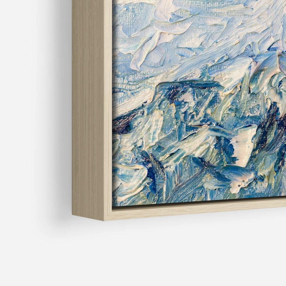 Obraz w ramie 80x80 - Majestat Błękitnych Szczytów - olejny obraz, górski pejzaż - rama drewno