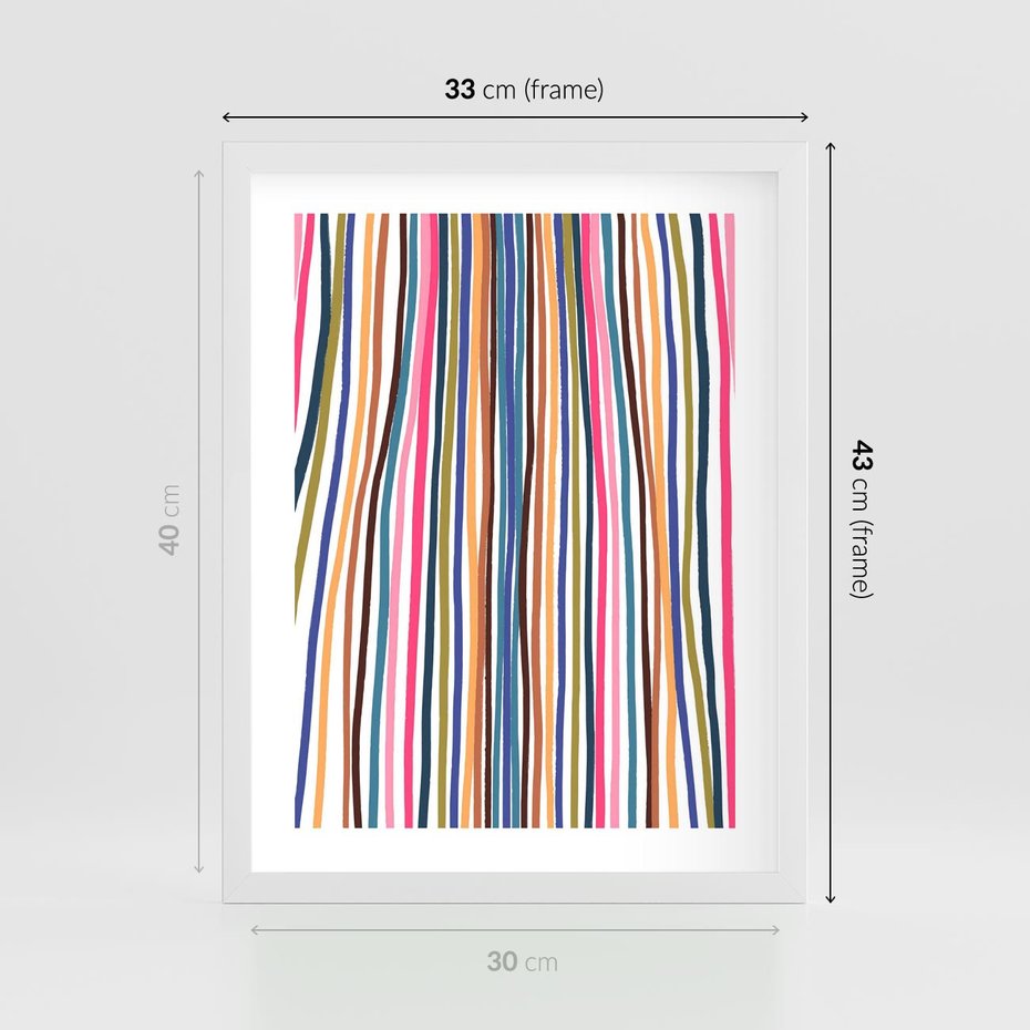 Plakat w ramie 30x40 - Energetyczne Nurtujące - kolorowe wzory, tęczowe żywe kolory - rama biała