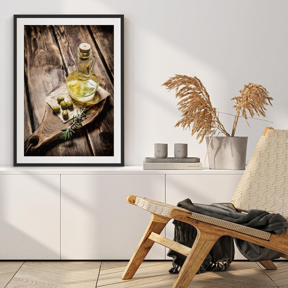 Plakat w ramie 30x40 - Oliwki w restauracji - oliwa, oliwki - rama czarna