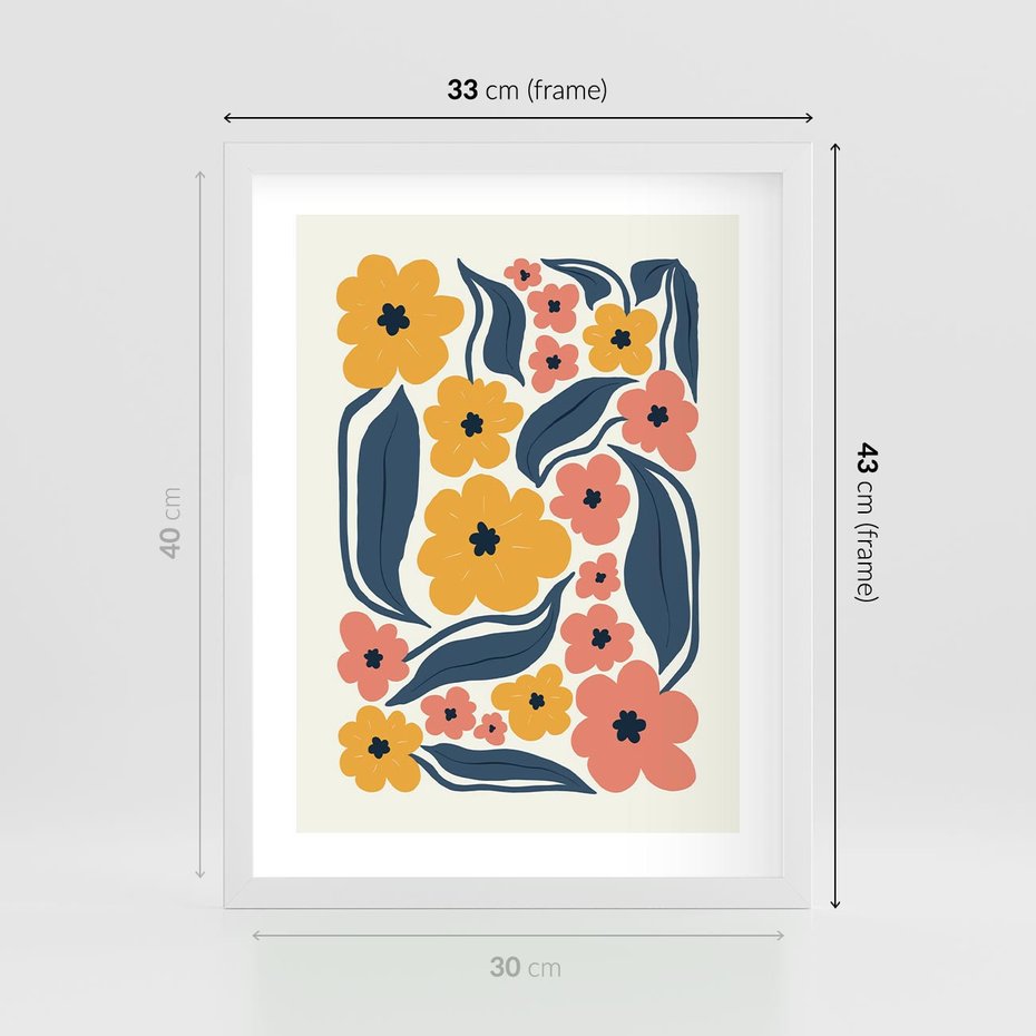 Plakat w ramie 30x40 - Pastelowe Impresje - pastelowe kwiaty, abstrakcyjna kompozycja - rama biała