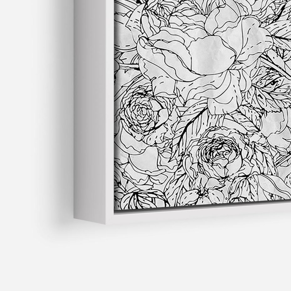 Obraz w ramie 120x80 - Refleksje w martwym punkcie - graficzny szkic, kompozycja kwiatów - rama biała