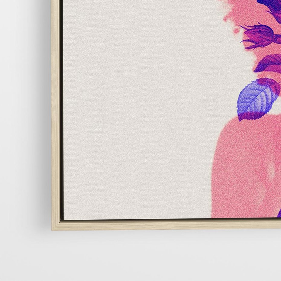Obraz w ramie 120x80 - Kwiaty we Włosach - różowa postać, grafika - rama drewno