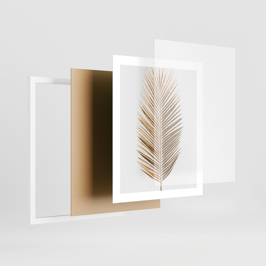 Plakat w ramie 40x50 - Złoty blask palmowego liścia - złota, palma - rama biała