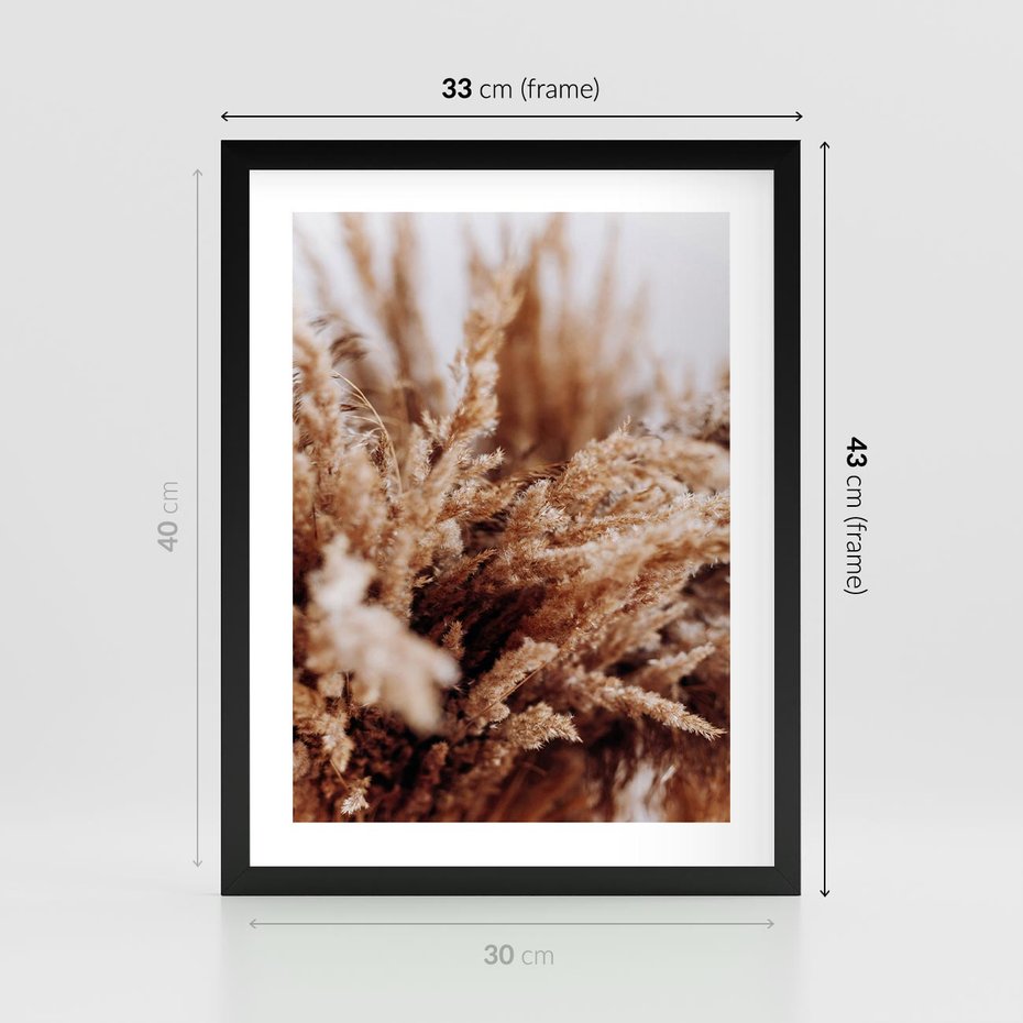 Plakat w ramie 30x40 - Sztuka Suszonych Traw - trawa pampas, suszone trawy - rama czarna