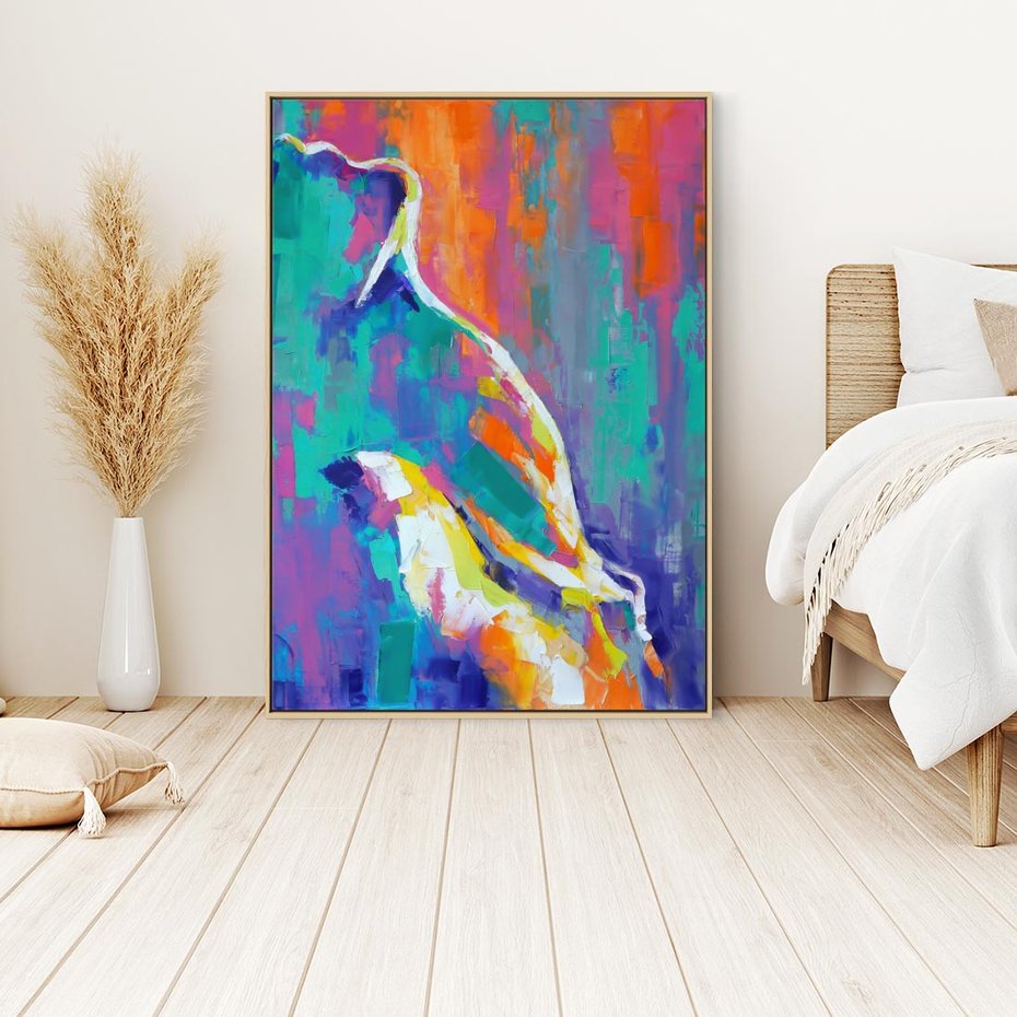 Obraz w ramie 70x100 - Olejne Wibrujące Emocje - abstrakcyjny obraz, różne kolorowe maźnięcia pędzla - rama drewno